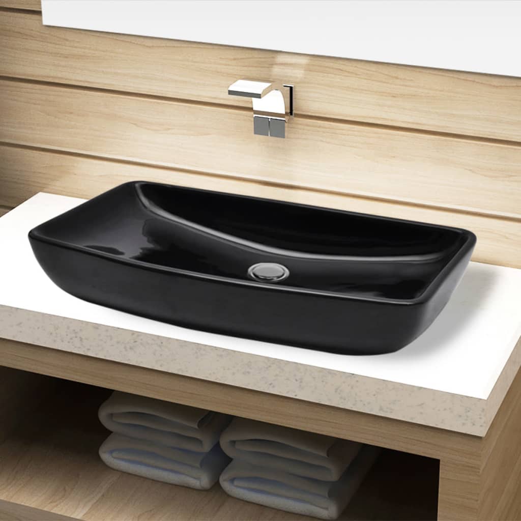 Fregadero de Vidaxl, cerámica, rectangular, negro