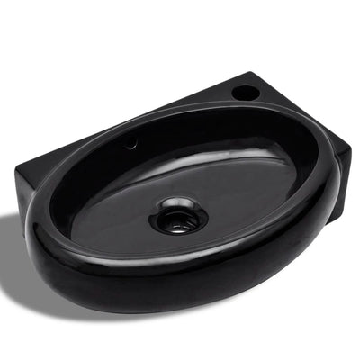 Vidaxl Washbasin con agujero de grúa y aterrizaje alrededor de cerámica negra