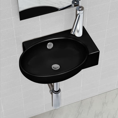 Vidaxl Washbasin con agujero de grúa y aterrizaje alrededor de cerámica negra