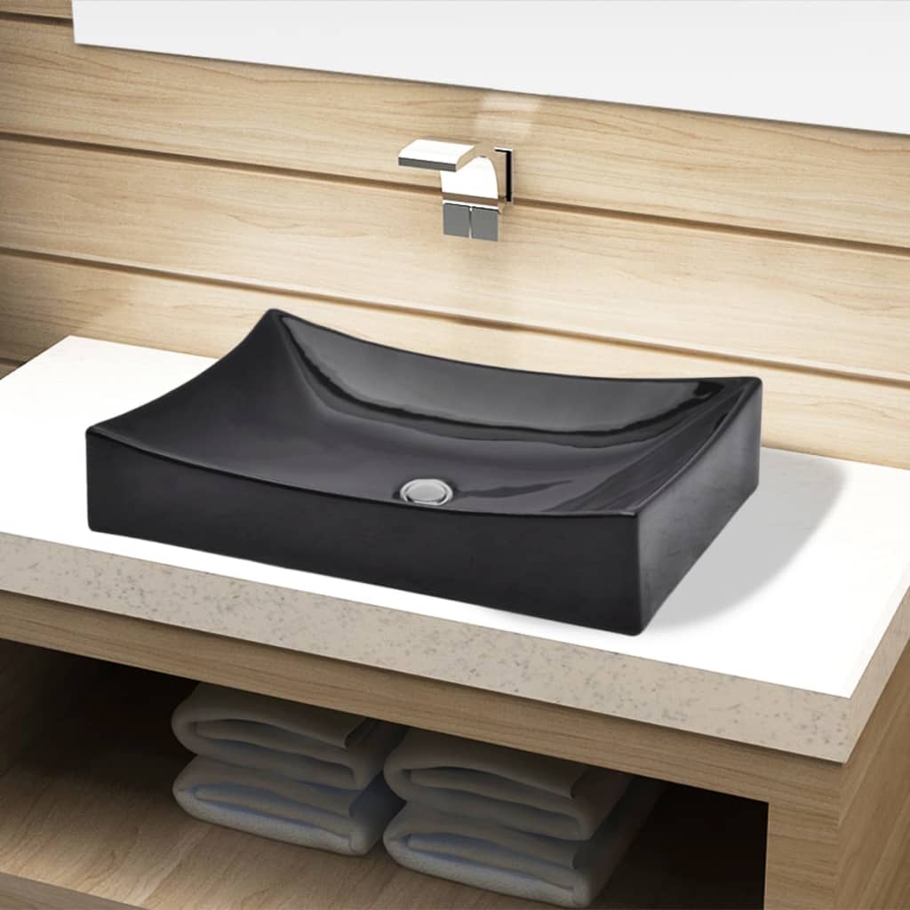 Vidaxl Washbasin, cerámica, rectangular, negro