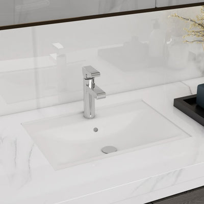 Vidaxl Washbasin con agujero de grifo y aterrizaje de cerámica rectangular blanca