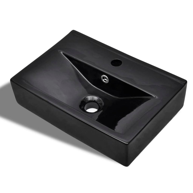 Vidaxl Washbasin con agujero de grifo y aterrizaje de cerámica rectangular negra