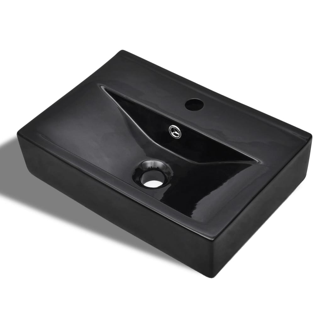 Vidaxl Washbasin con foro di rubinetto e atterraggio ceramica rettangolare nera