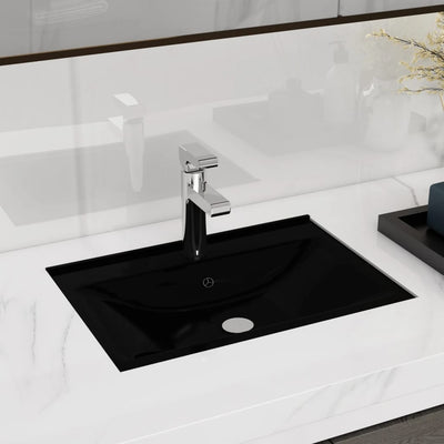 Vidaxl Washbasin con agujero de grifo y aterrizaje de cerámica rectangular negra