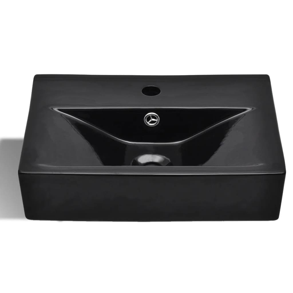 Vidaxl Washbasin con foro di rubinetto e atterraggio ceramica rettangolare nera