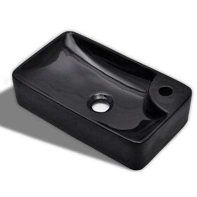 Vidaxl fregadero con agujero de grifo, cerámica, negro