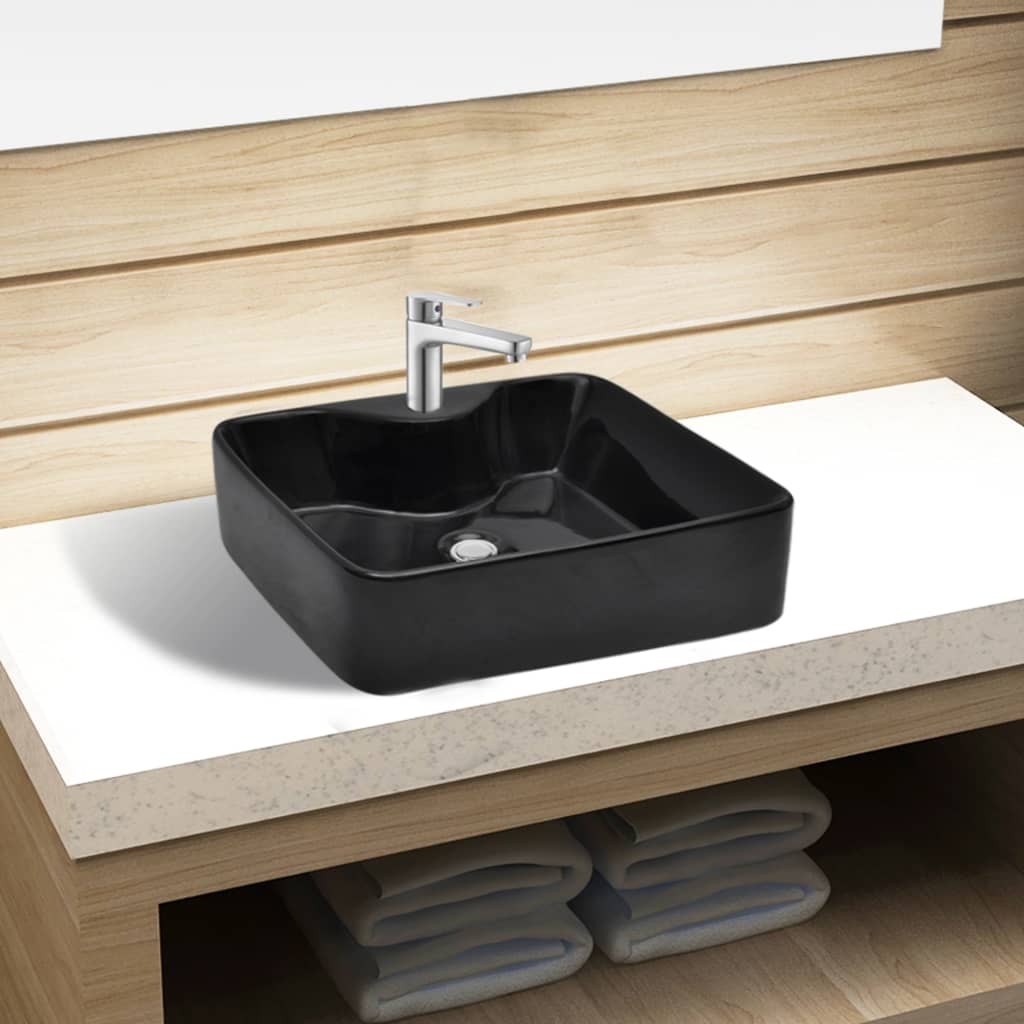 Vidaxl Washbasin con foro gru ceramica quadrata nera