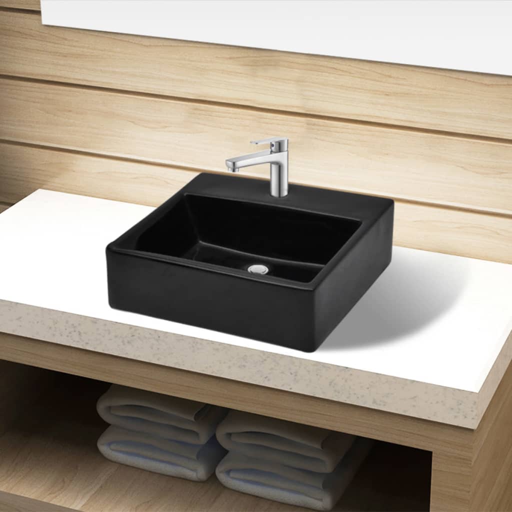Vidaxl Washbasin con foro gru ceramica quadrata nera