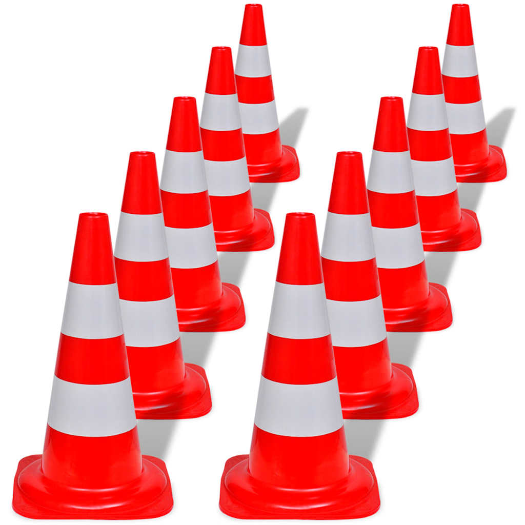 Vidaxl traffico cono che riflette 50 cm rosso e bianco 10 pezzi