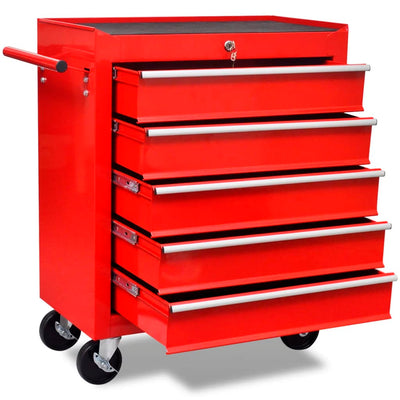 Vidaxl Tool Trolley 5 Cajones Rojos