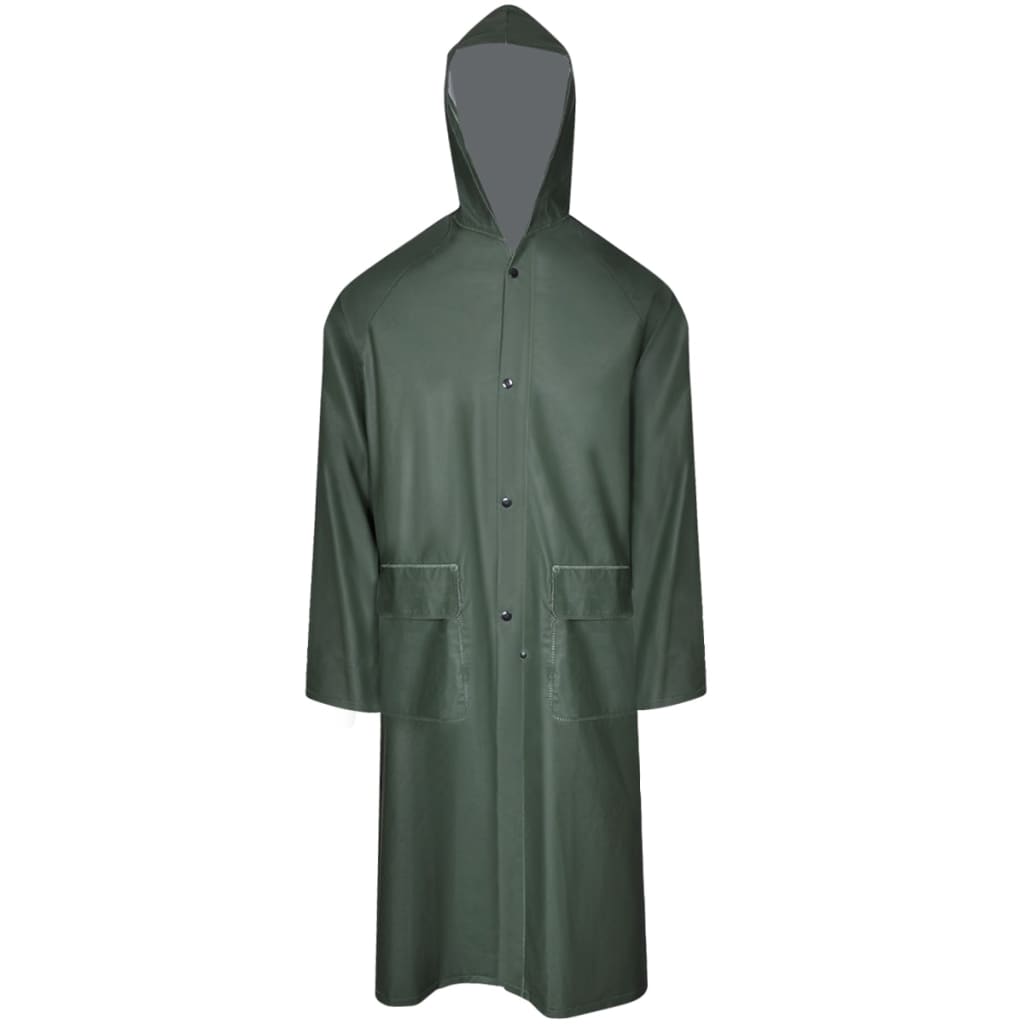 Impermeabile lungo VidaXL, resistente all'acqua, molto robusto, con cappuccio, verde XL