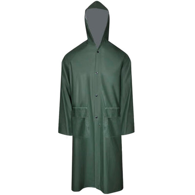 Impermeabile lungo VidaXL, resistente all'acqua, molto robusto, con cappuccio, verde XL