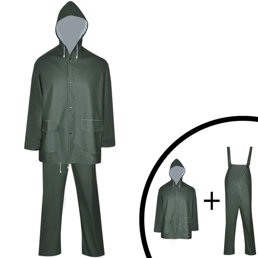 VidaXL Traje de lluvia de dos piezas resistente al agua con capucha verde xl