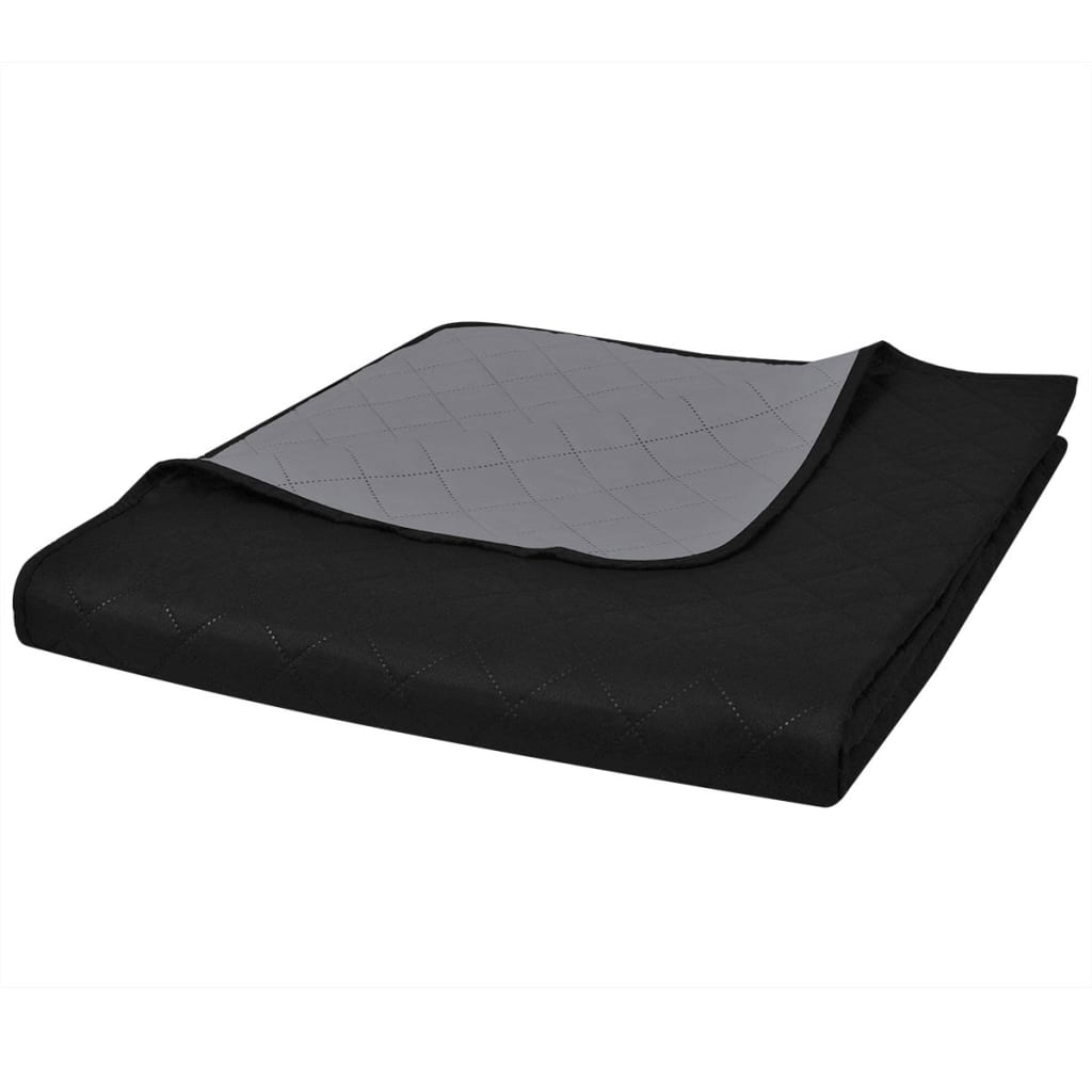 VidaXL Bedsprei gewatteerd dubbelzijdig 170x210 cm zwart grijs