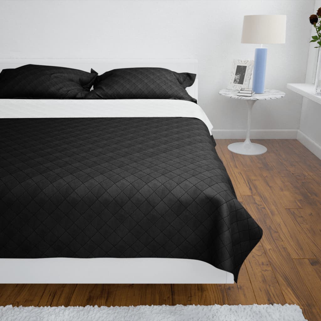 VidaXL Bedsprei gewatteerd dubbelzijdig 170x210 cm zwart wit