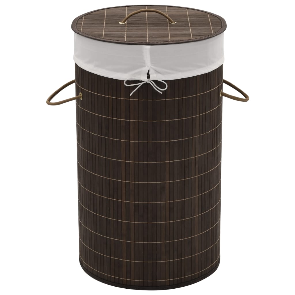 Canasta de lavandería de Vidaxl alrededor de bambú marrón oscuro