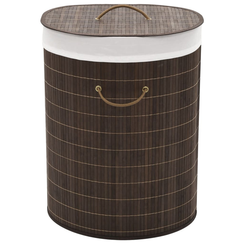 Cesta de lavandería Vidaxl bambú oval marrón oscuro
