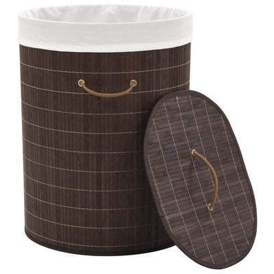 Cesta de lavandería Vidaxl bambú oval marrón oscuro