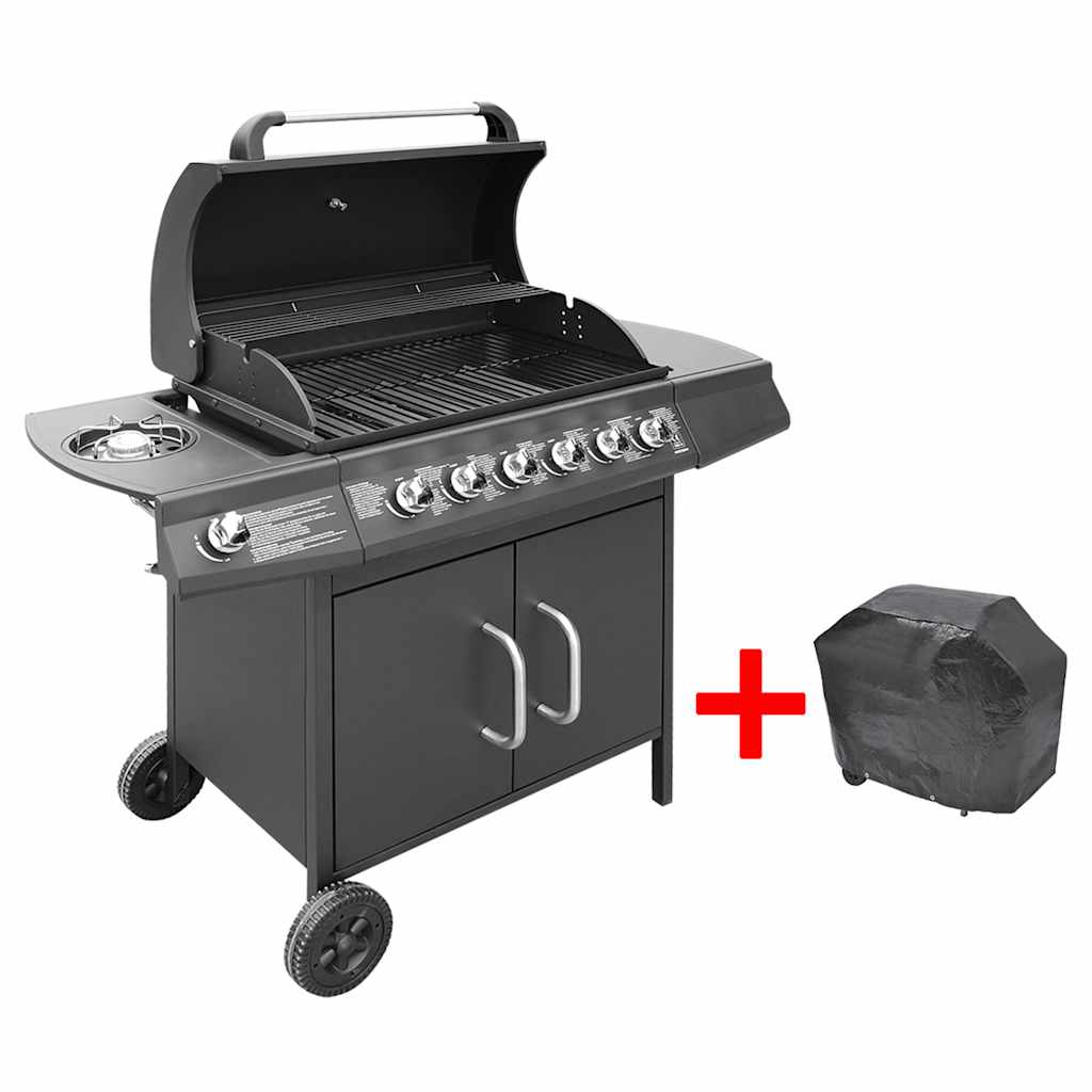 Barbacoa de gas vidaxxl 6+1 zonas de cocción negra
