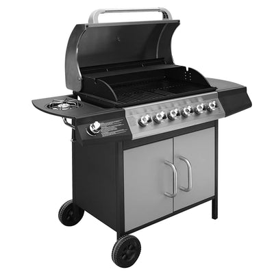 Barbacoa de gas vidaxxl 6+1 zonas de cocción negra y plateada