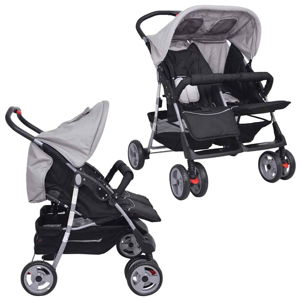 Vidaxl Twin Car Steel Grey and Black