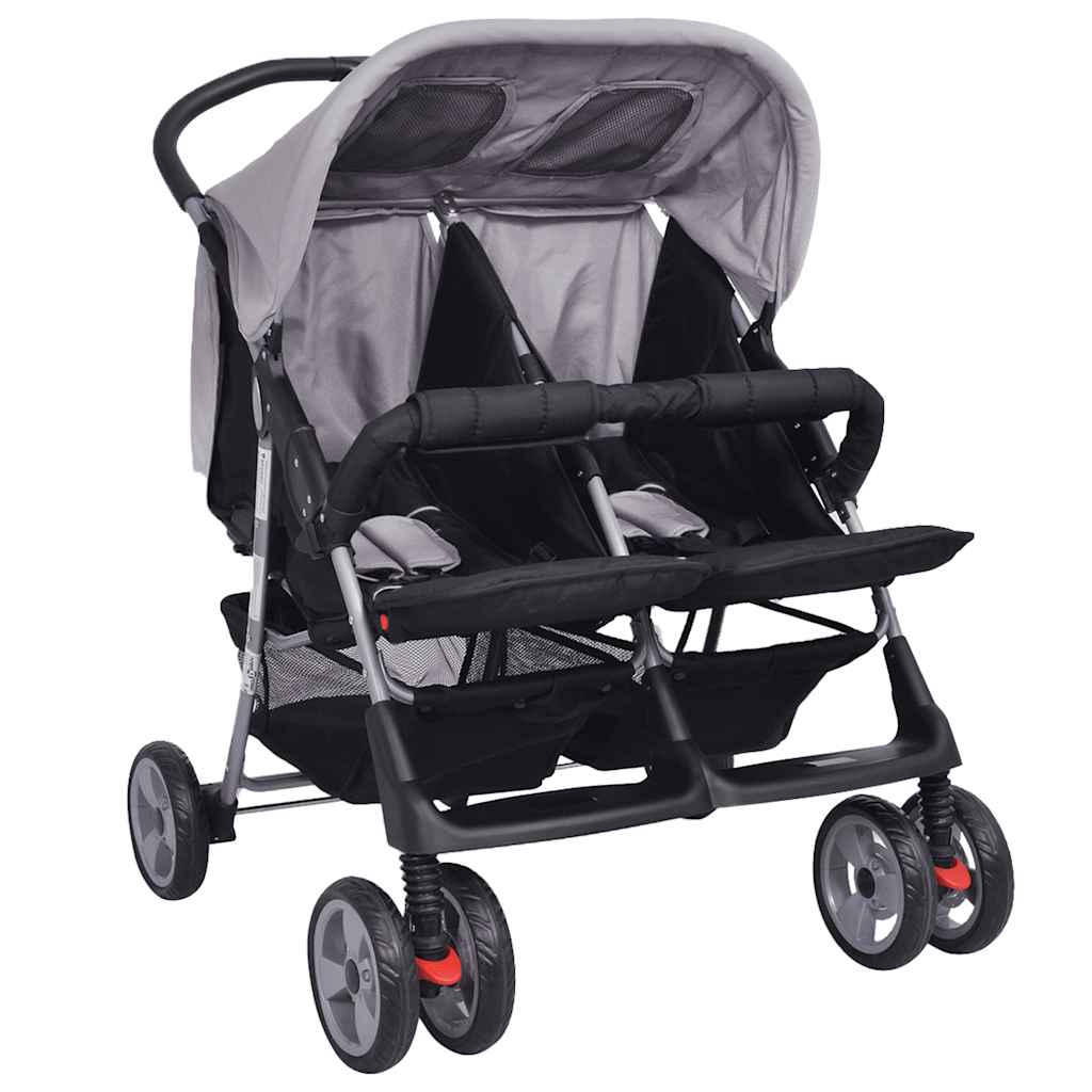 Vidaxl Twin Car Steel Grey and Black