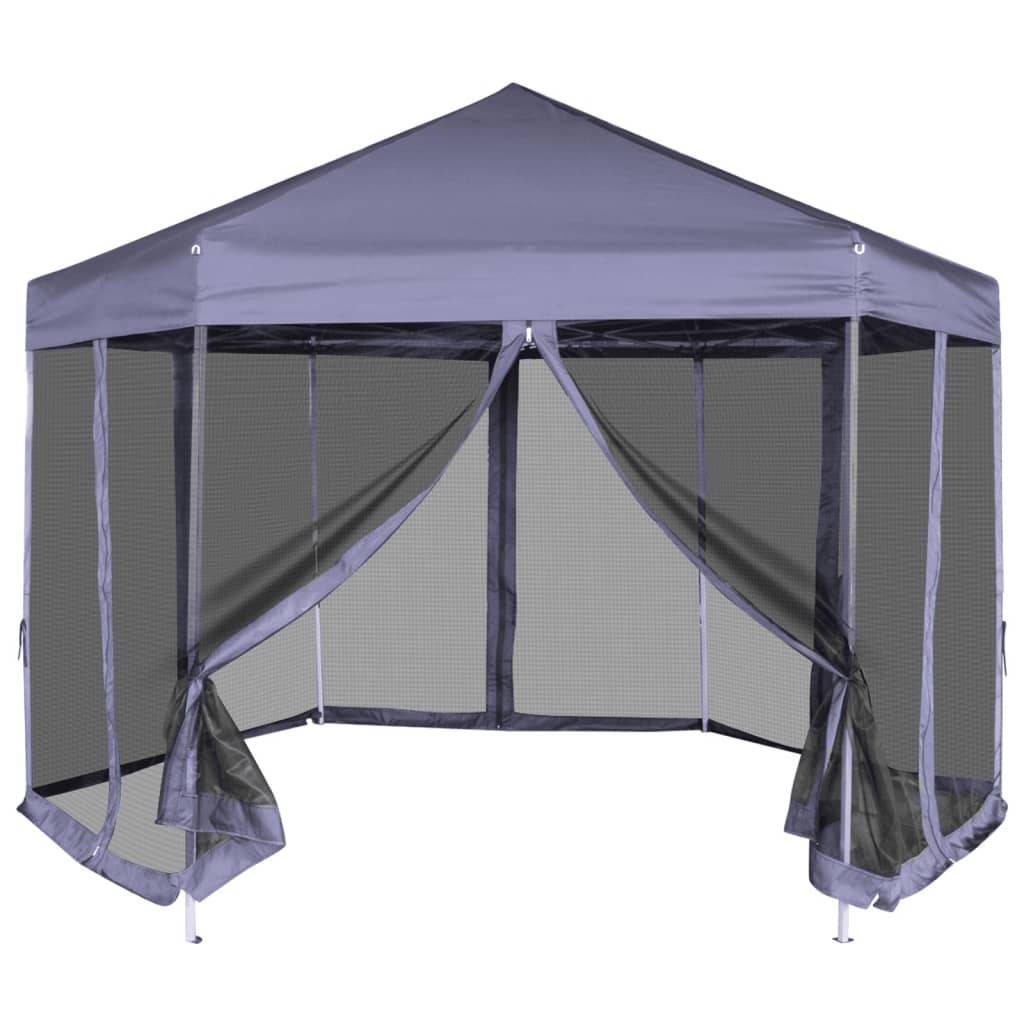 Tenda da festa Vidaxl con pareti laterali pop-up esagonale 3.6x3,1 m blu scuro