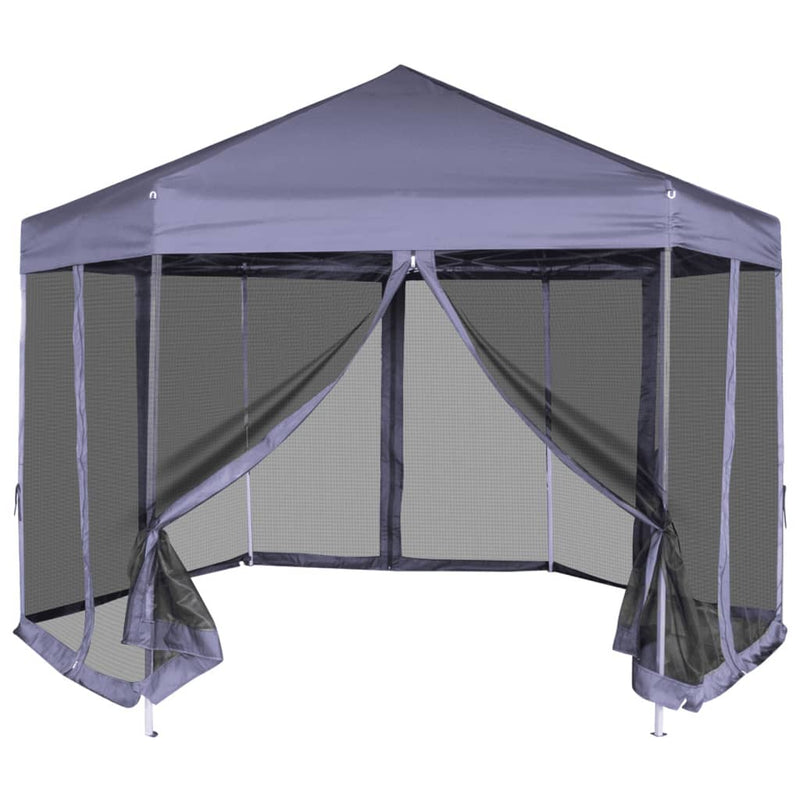 Tenda da festa Vidaxl con pareti laterali pop-up esagonale 3.6x3,1 m blu scuro