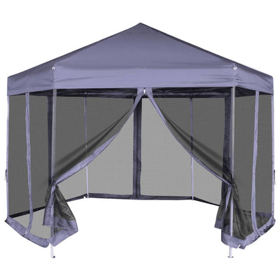 Tenda da festa Vidaxl con pareti laterali pop-up esagonale 3.6x3,1 m blu scuro