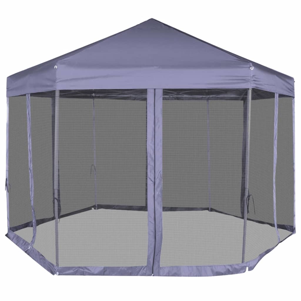 Tenda da festa Vidaxl con pareti laterali pop-up esagonale 3.6x3,1 m blu scuro