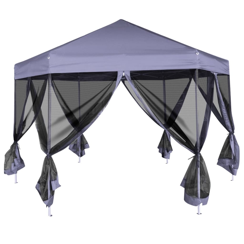 Tenda da festa Vidaxl con pareti laterali pop-up esagonale 3.6x3,1 m blu scuro