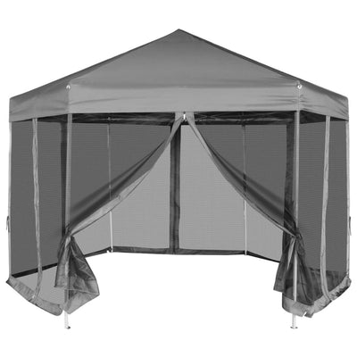 Vidaxl PartyTent pop-up esagonale con 6 pareti laterali 3.6x3,1 m grigio