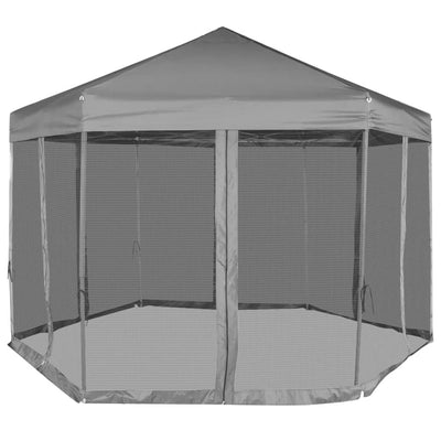 Vidaxl PartyTent pop-up esagonale con 6 pareti laterali 3.6x3,1 m grigio
