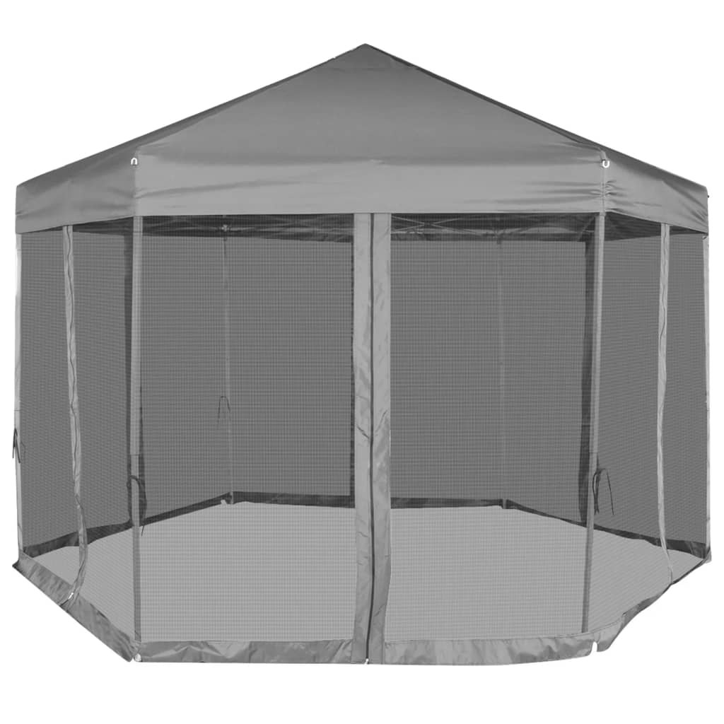 Vidaxl PartyTent Pop-Up Hexagonal con 6 paredes laterales 3.6x3.1 m gris