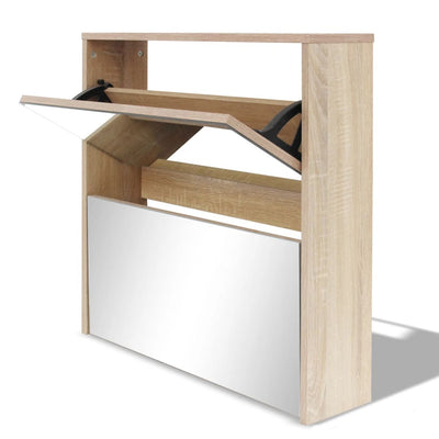 Vidaxl Cabinet da scarpe Due ayer con specchio 63x17x67 cm quercia