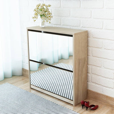 Vidaxl Cabinet da scarpe Due ayer con specchio 63x17x67 cm quercia