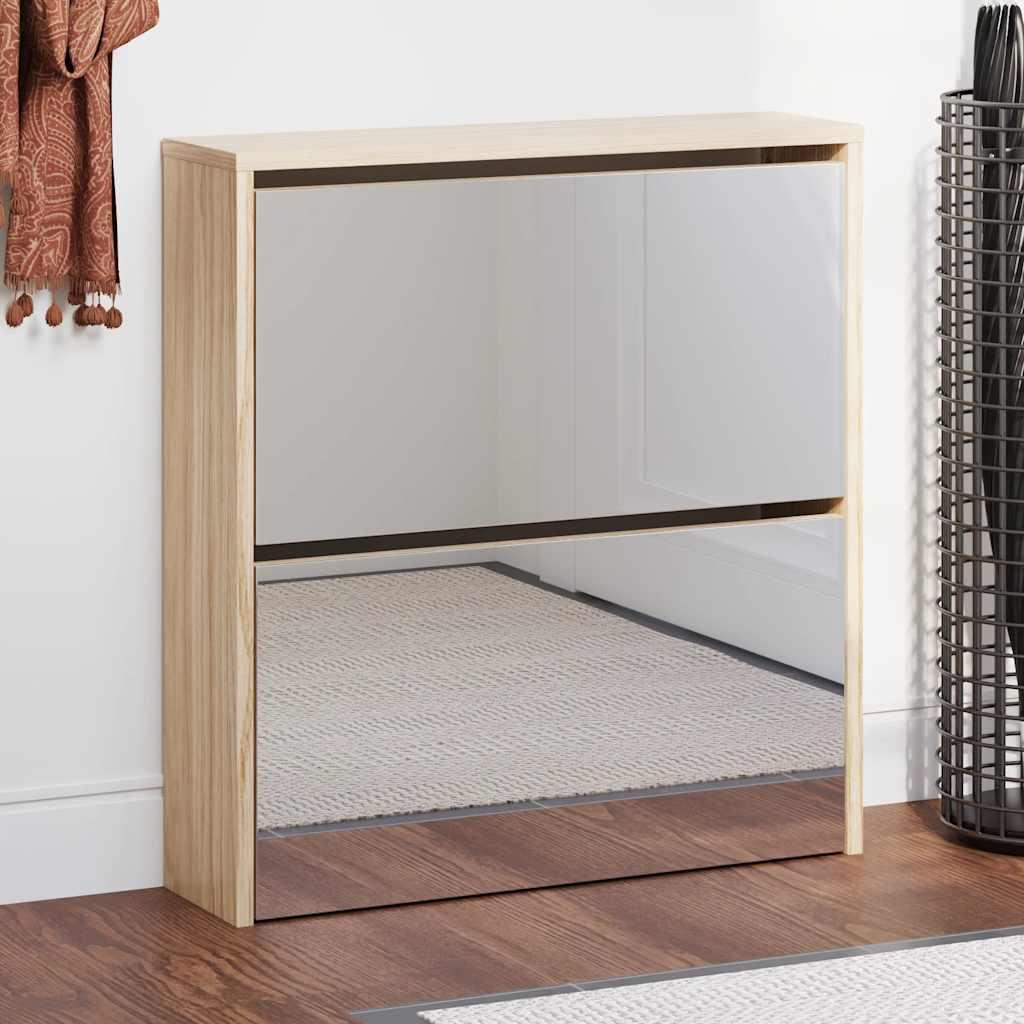 Vidaxl Cabinet da scarpe Due ayer con specchio 63x17x67 cm quercia