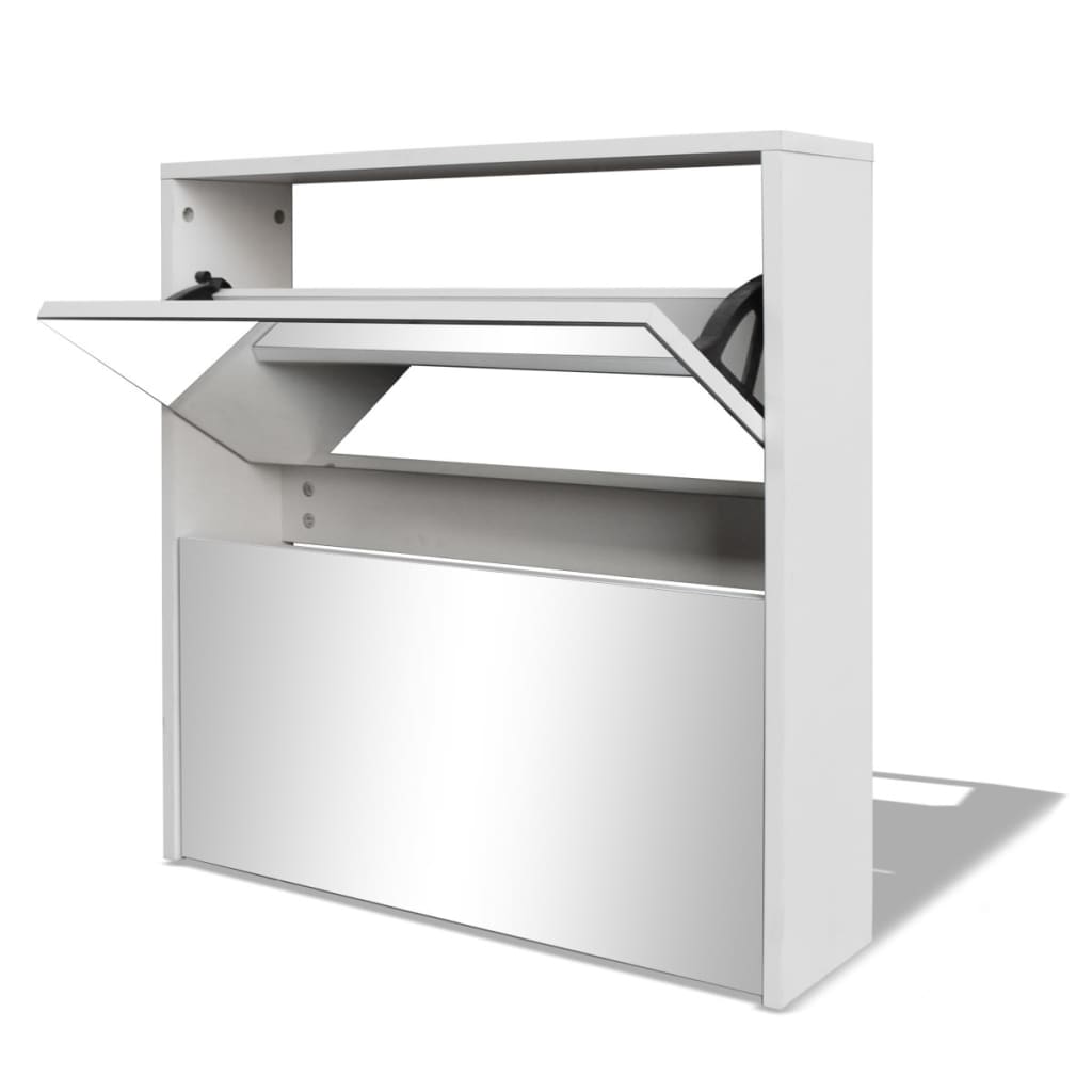 Gabinete de zapatos Vidaxl dos capas con espejo 63x17x67 cm blanco