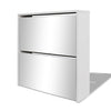 Gabinete de zapatos Vidaxl dos capas con espejo 63x17x67 cm blanco