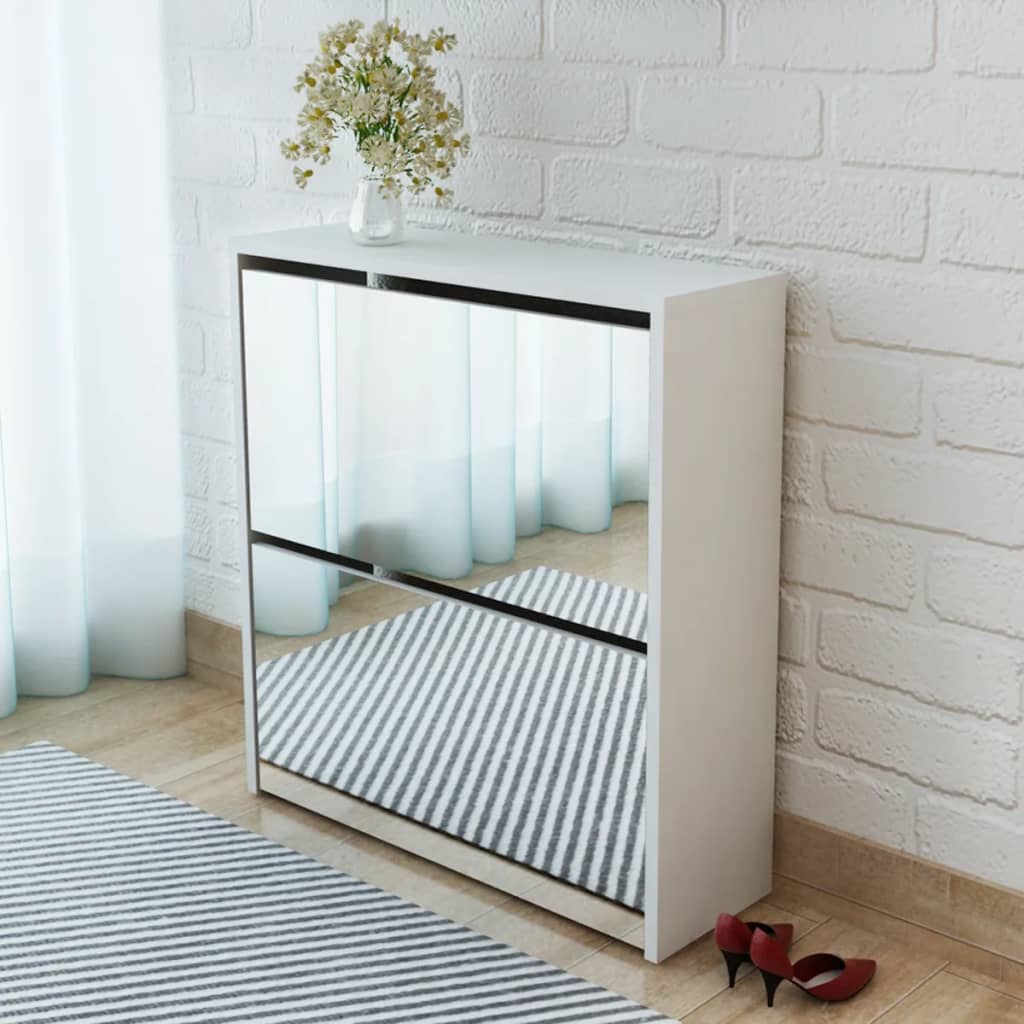 Gabinete de zapatos Vidaxl dos capas con espejo 63x17x67 cm blanco