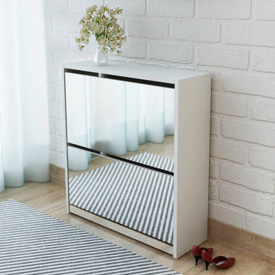Vidaxl Cabinet da scarpe Due ayer con specchio 63x17x67 cm bianco