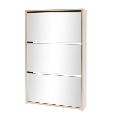 Vidaxl Cabinet da scarpe a tre ayer con specchio 63x17x102,5 cm quercia