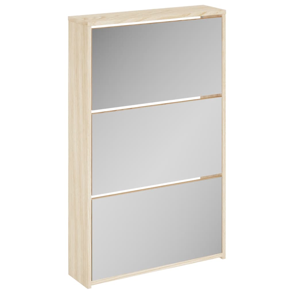 Vidaxl Cabinet da scarpe a tre ayer con specchio 63x17x102,5 cm quercia