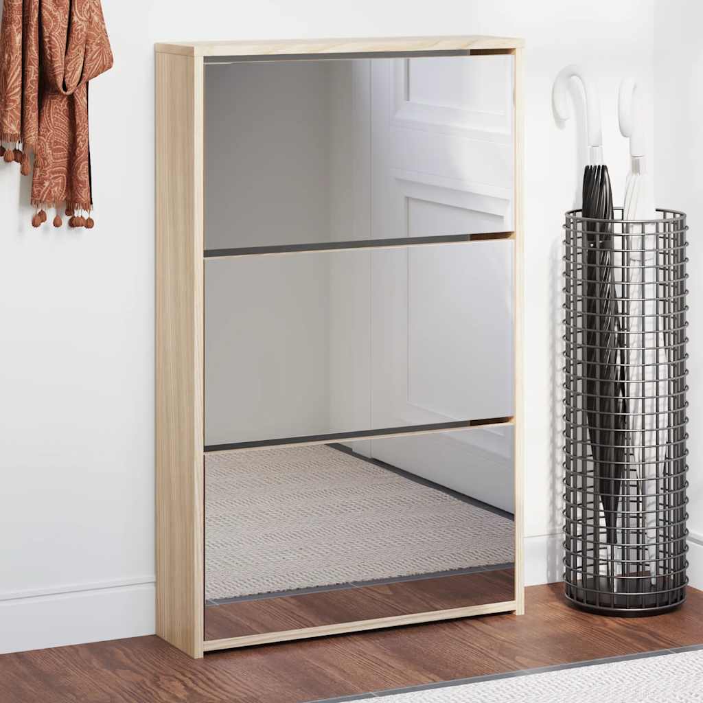 Vidaxl Cabinet da scarpe a tre ayer con specchio 63x17x102,5 cm quercia