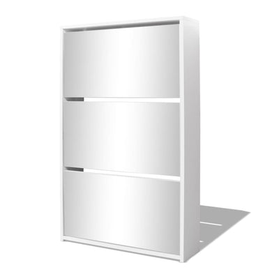 Vidaxl Cabinet da scarpe Tre strati con specchio 63x17x102.5 cm bianco