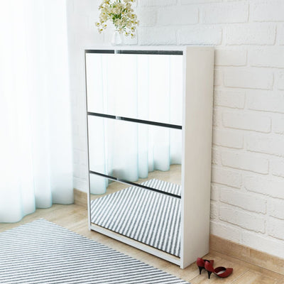 Vidaxl Cabinet da scarpe Tre strati con specchio 63x17x102.5 cm bianco