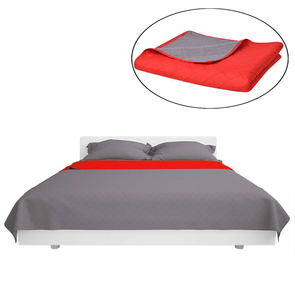 Vidaxl colchas de colcha de doble cara rojo y gris 220x240 cm