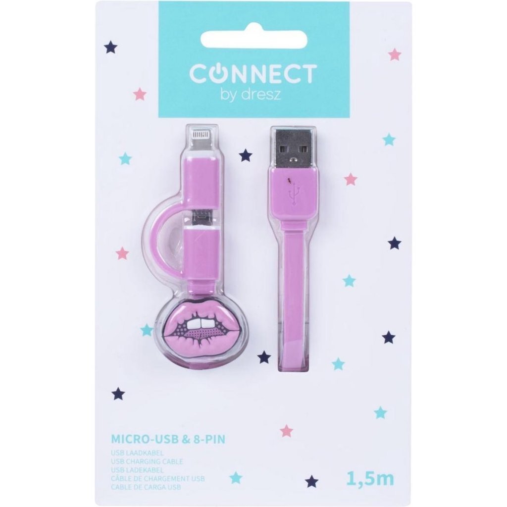 Kangaro Kangaro K-58191006 Dresz 2in1 Micro-USB Cable de carga + Pin labios rosa