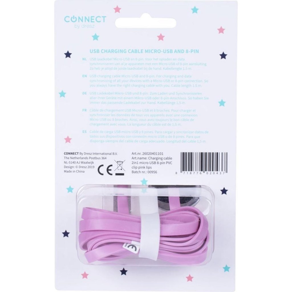 Kangaro Kangaro K-58191006 Dresz 2in1 Micro-USB Cable de carga + Pin labios rosa