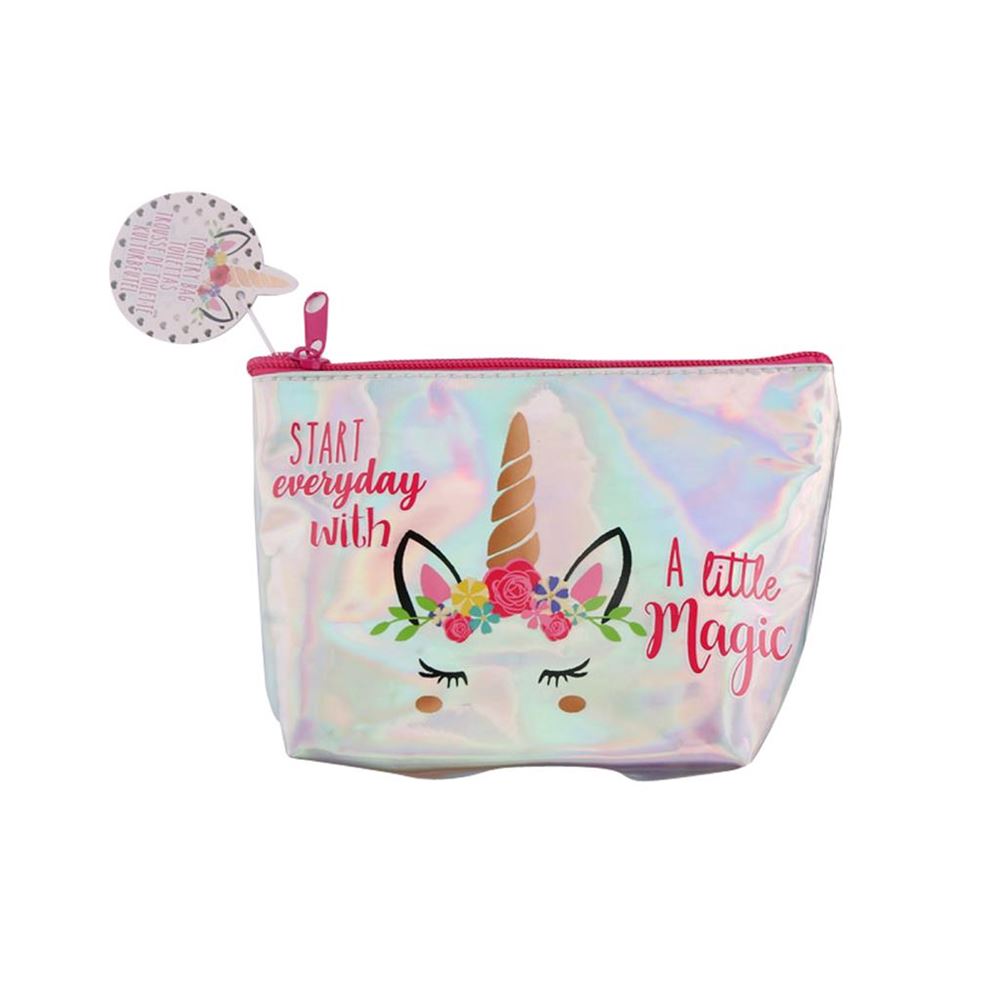 Unicorn Unicorno Borse per il bagno per bambini Creazione di borse per il trucco olografica con stampa unicorno 19,5x13 cm